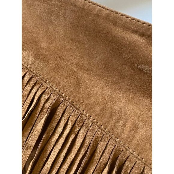 Lucchese Annabelle Lamb Suede Leather Fringe Mini Skirt Cinnamon Tan Suede Sz M - Picture 5 of 15